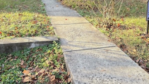 A residential house with a concrete pathway leading to the front door, surrounded by a lawn and various plants. - 3-bedroom Queen & King Beds 2 Bath 5 minutes to Quantico I95 Top Level of SFH (Triangle)