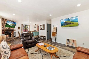 TV, fireplace - Slopeside Cabin C - Hot Tub | Slope View | Parking (Big Bear Lake)