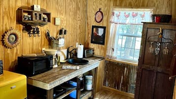 Fridge, microwave, oven, coffee/tea maker