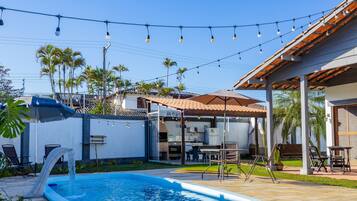 Indoor pool, pool umbrellas, sun loungers