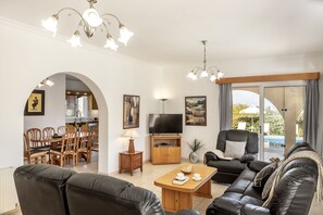 Televisio, DVD-soitin, pöytätennispöytä, kirjoja