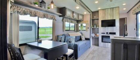 Televisión y chimenea