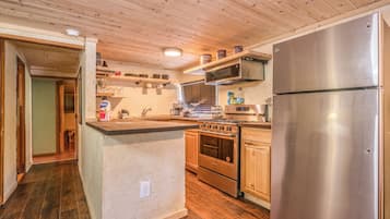 Een microgolfoven, een oven, een kookplaat, een vaatwasser