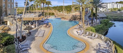 2 outdoor pools, open 8:00 AM to 10:00 PM, pool umbrellas, sun loungers