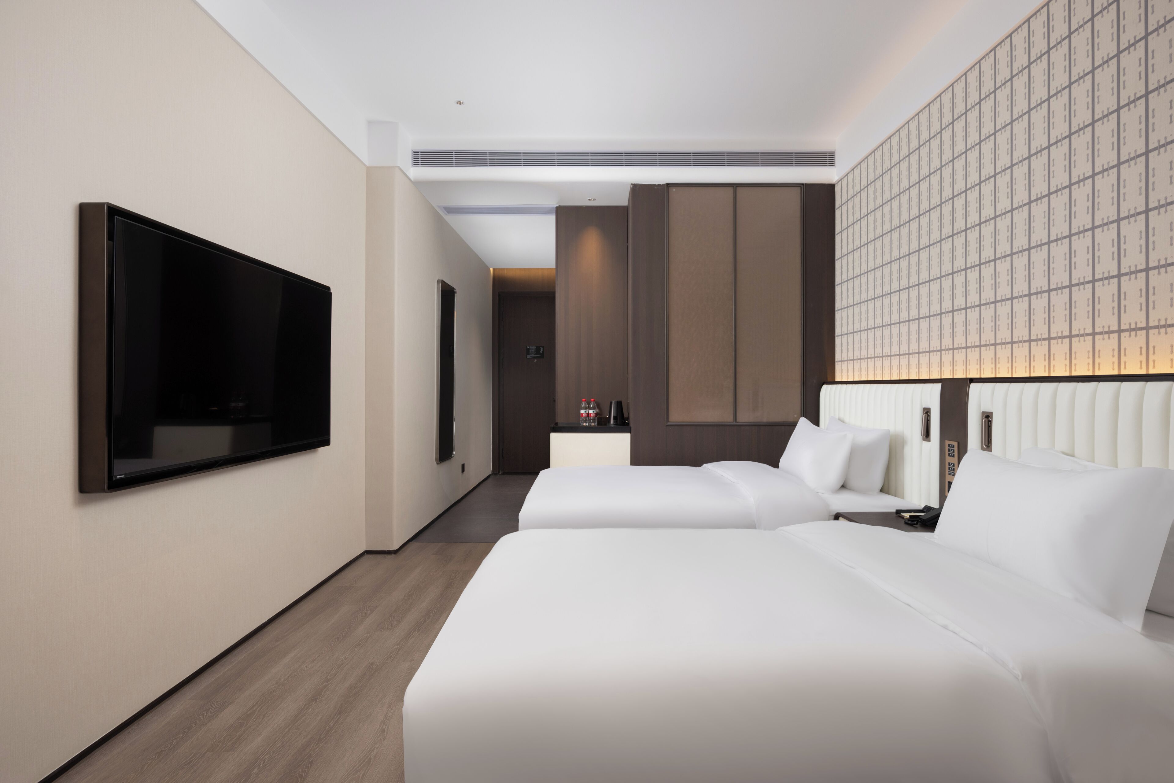 Laptop workspace, blackout curtains, soundproofing, iron/ironing board