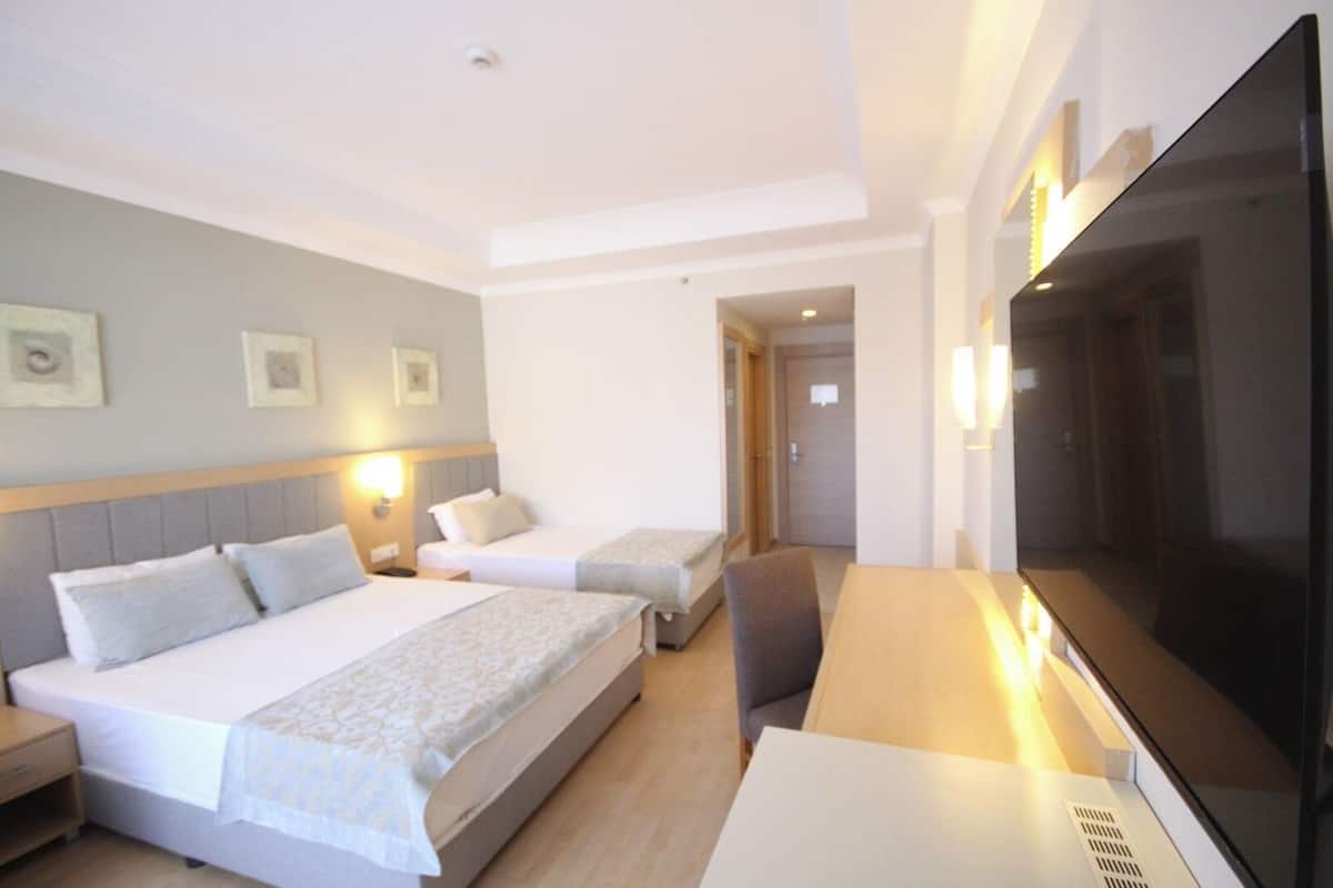 Dubbelrum eller tvåbäddsrum - balkong | Värdeförvaringsskåp på rummet och skrivbord