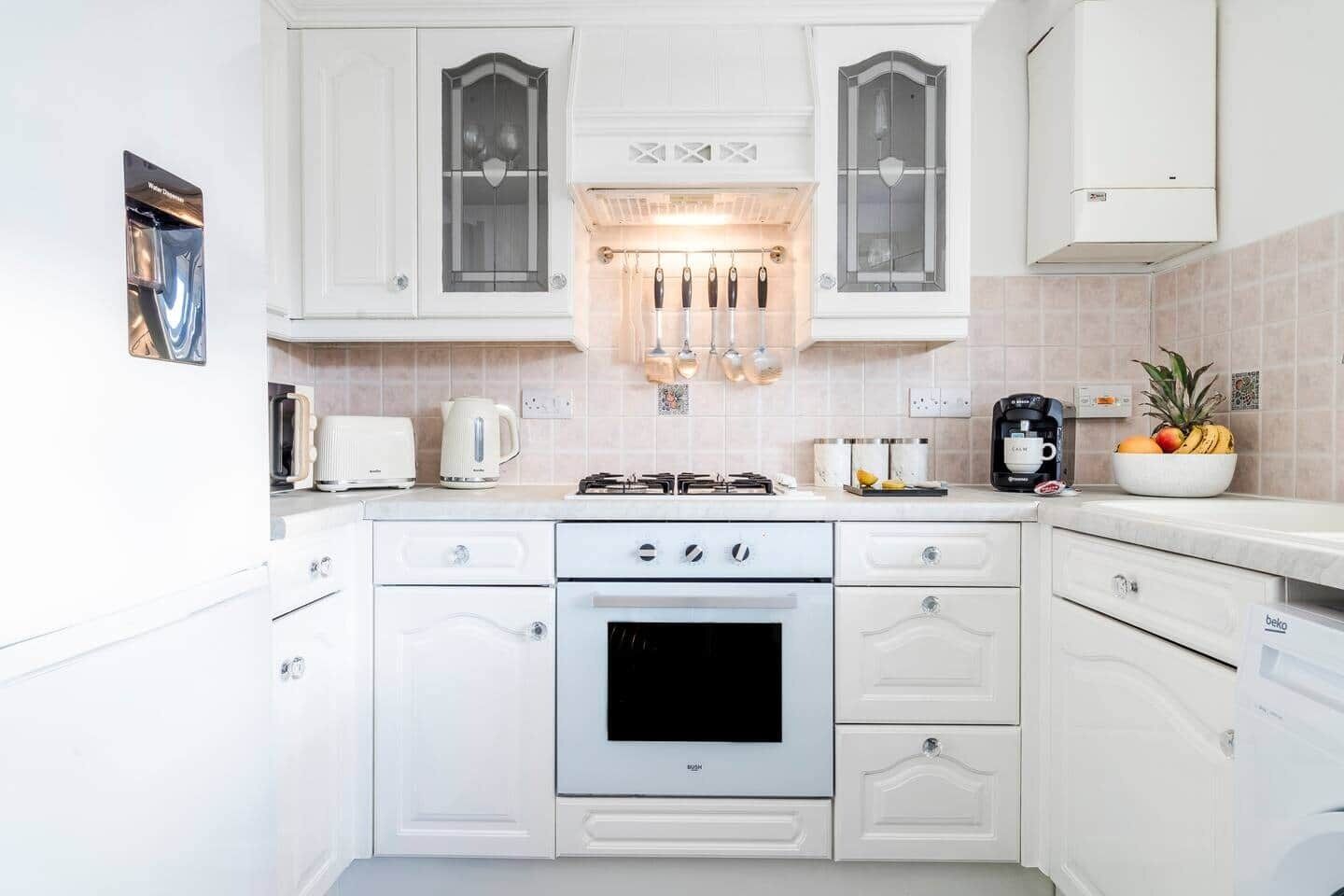 Fridge, stovetop, cookware/dishes/utensils