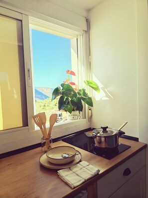 Fridge, microwave, stovetop, coffee/tea maker - Studio 'Sierra Nevada' with Mountain Views, Wi-Fi and Air Conditioning (Güejar Sierra)