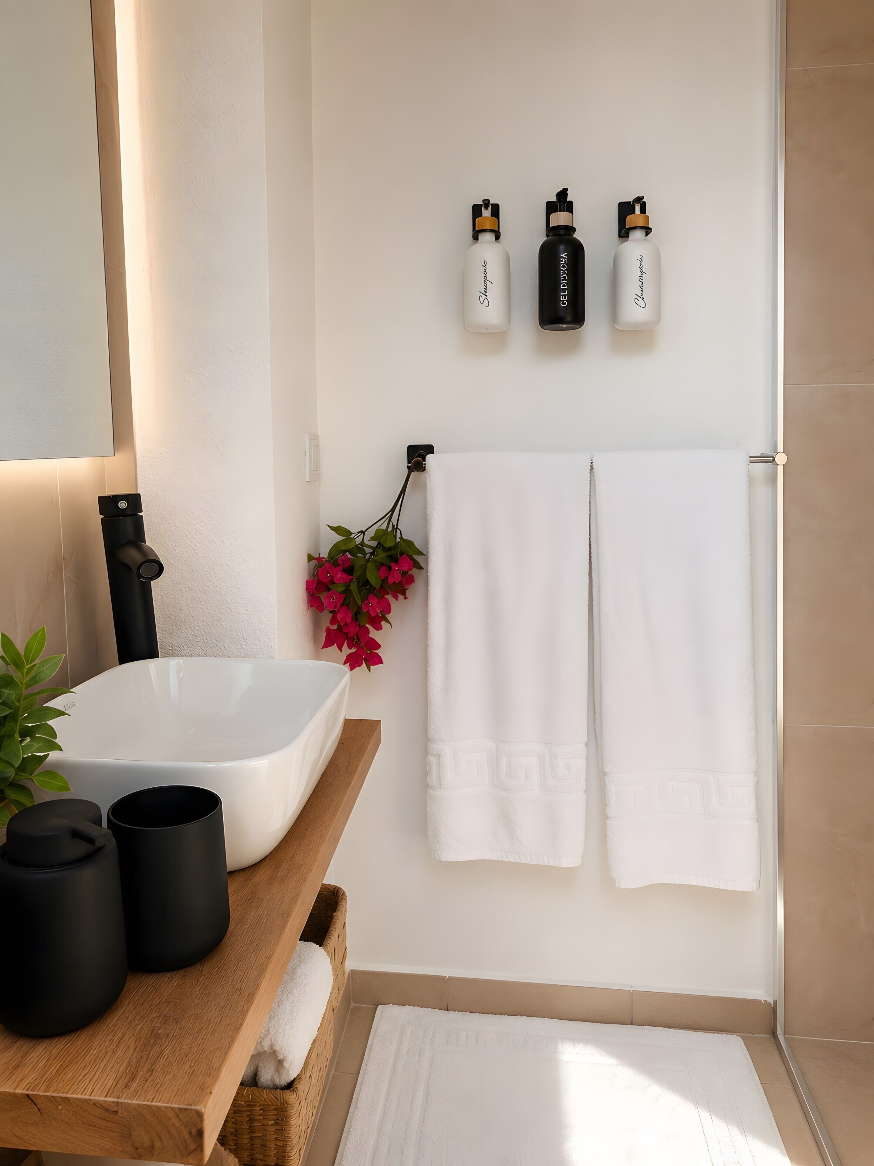 Een douche, een haardroger, handdoeken