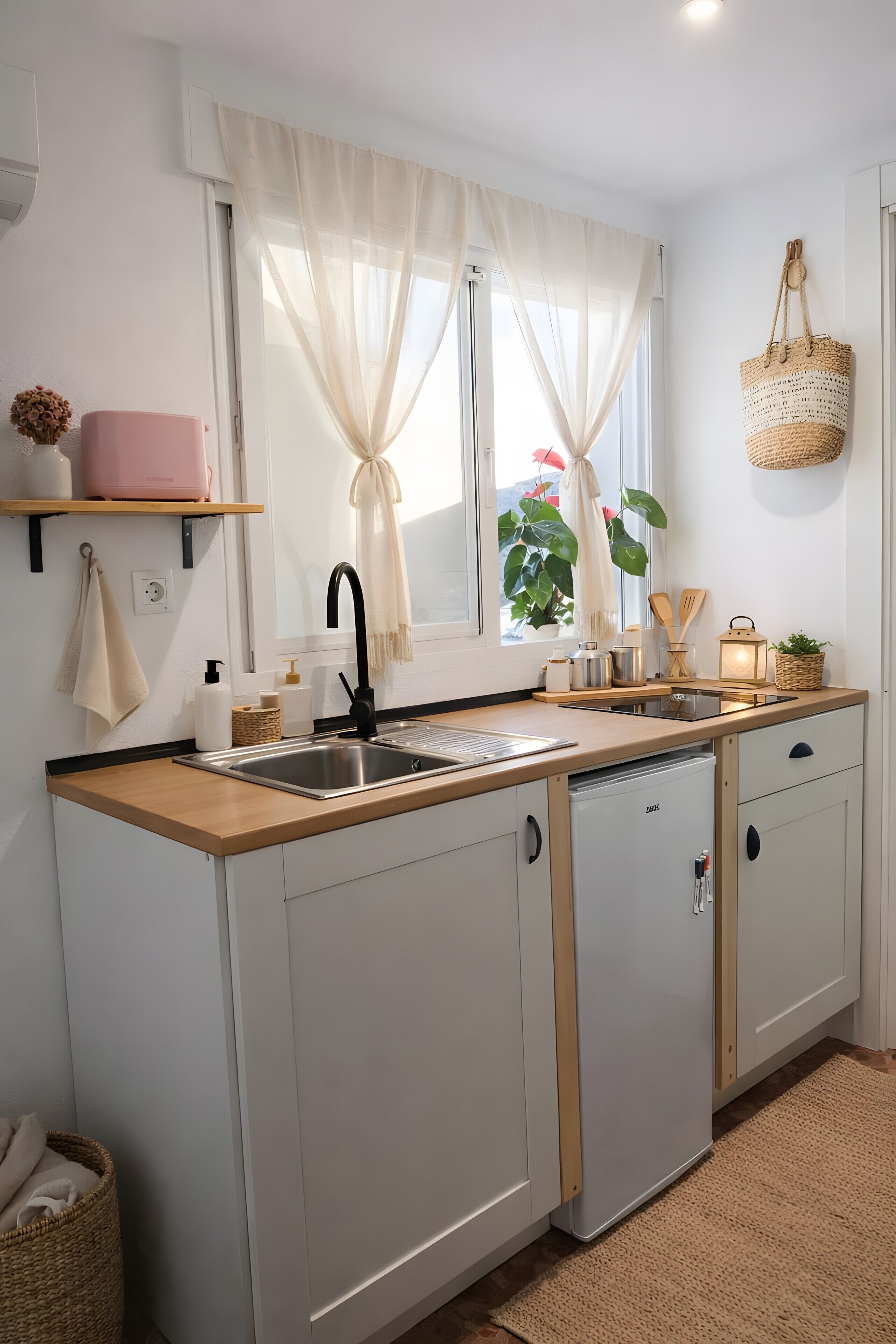 Réfrigérateur, micro-ondes, plaque de cuisson, cafetière/bouilloire