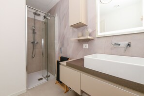 Regadera, secadora de cabello, bidet, toallas 