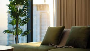 Deluxe Apartment, Balcony, Pool View | Living area