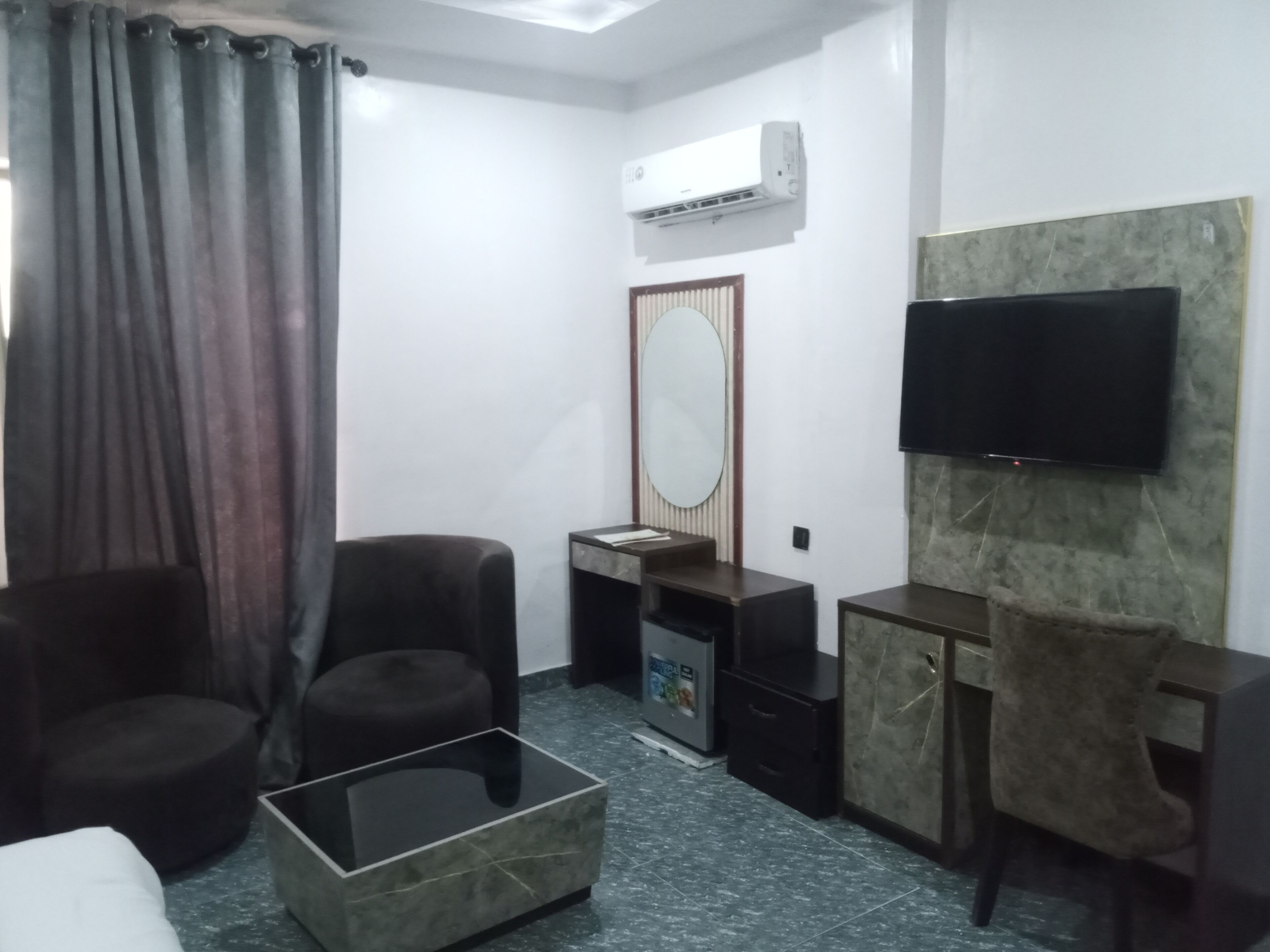 Individually decorated, individually furnished, desk, laptop workspace