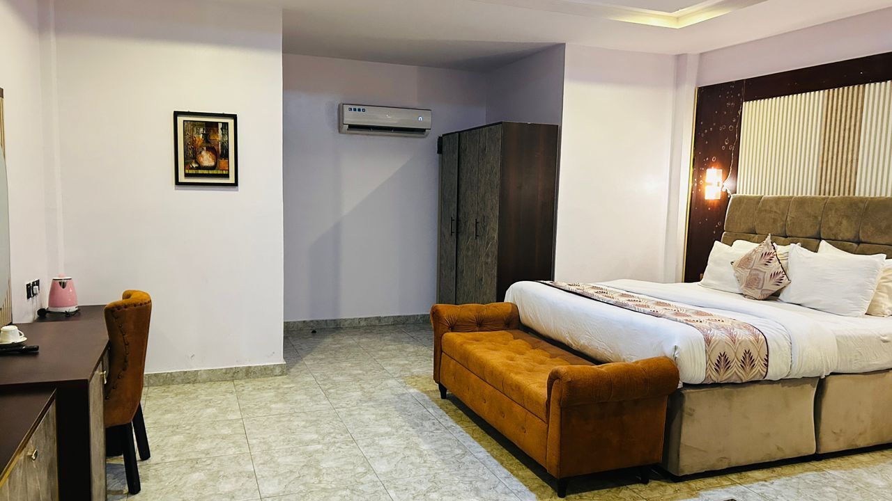 Individually decorated, individually furnished, desk, laptop workspace