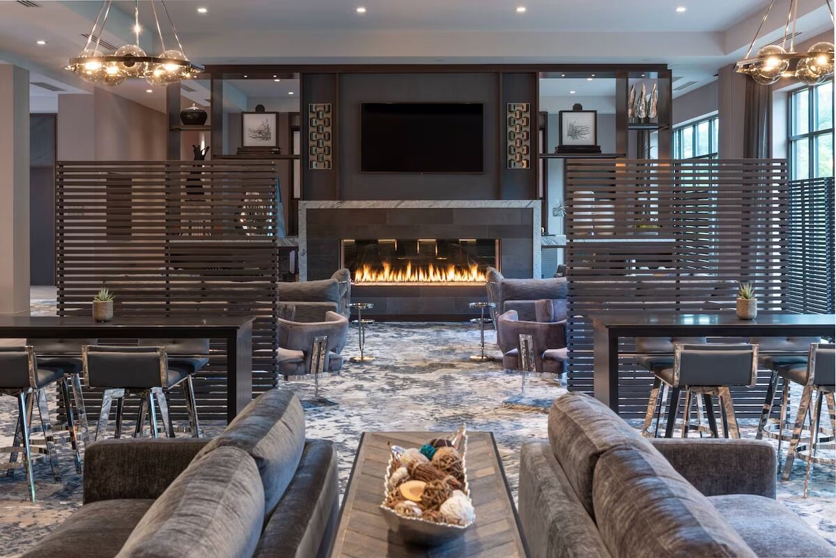 Settle into the stylish lounge for relaxed conversation and comfort.
