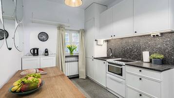 Fridge, oven, dishwasher, coffee/tea maker