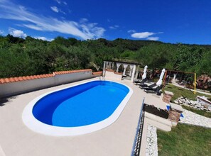 Seasonal outdoor pool, pool umbrellas, pool loungers - Apartments Matušan Kampor Rab (Rab)