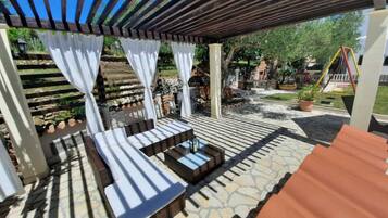 Seasonal outdoor pool, pool umbrellas, sun loungers