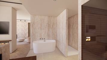 Suite, Blick auf den Golfplatz | Badezimmer | Haartrockner, Handtücher, Seife, Shampoo