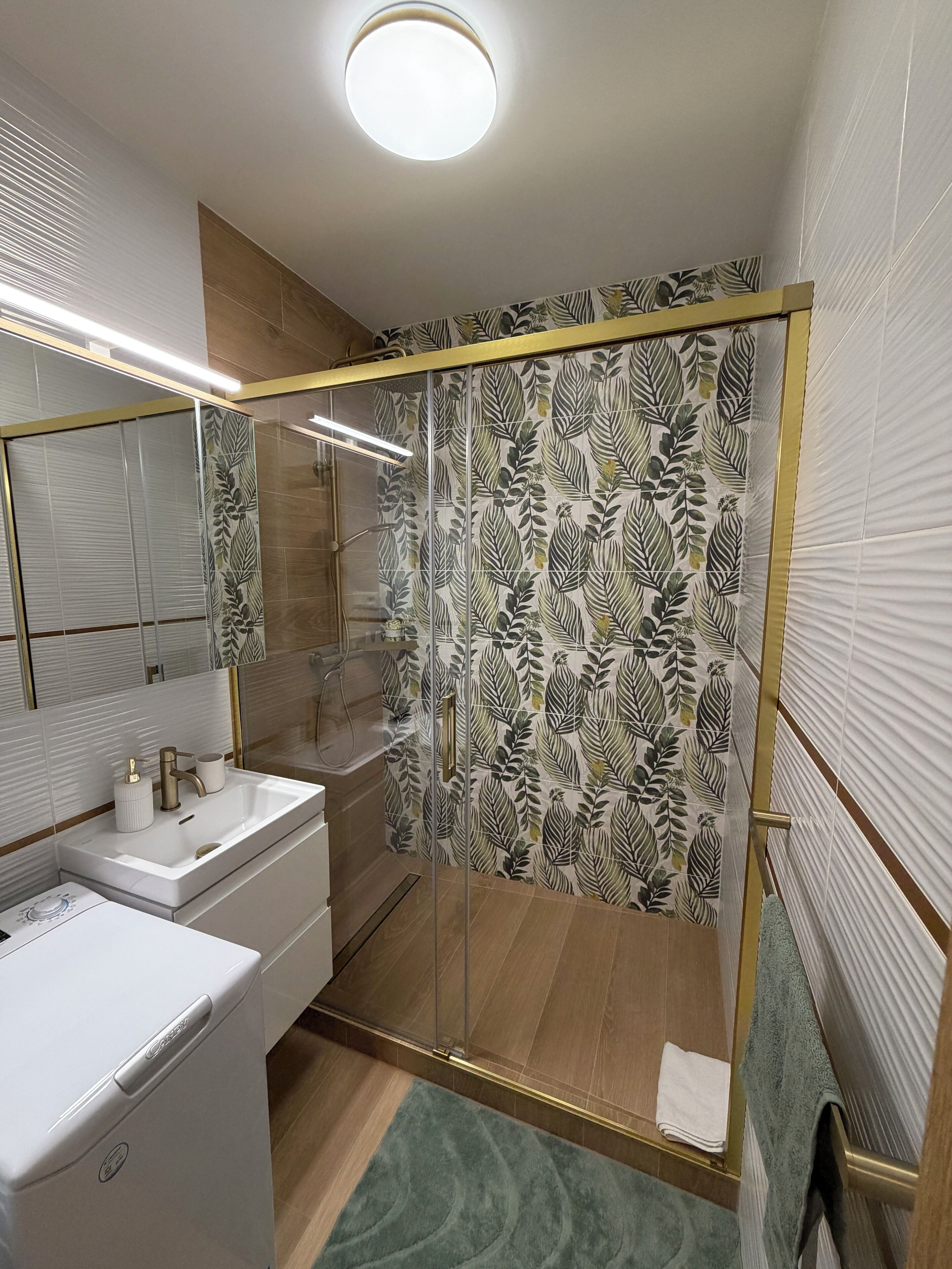 Regadera, secadora de cabello, toallas, jabón 