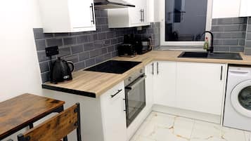 Fridge, microwave, oven, electric kettle