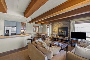 Apartment, Resort View, Mountainside No Resort Fee | Living area | Fireplace - The Plaza Crested Butte (Crested Butte)