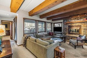 Apartment, Resort View, Mountainside No Resort Fee | Living area | Fireplace - The Plaza Crested Butte (Crested Butte)
