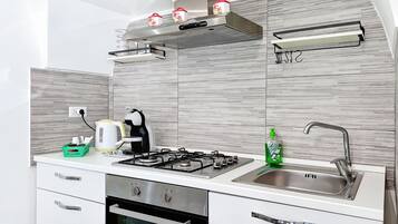 Fridge, oven, stovetop, coffee/tea maker