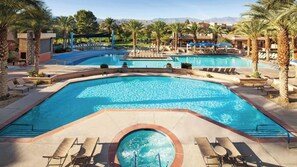 A large outdoor swimming pool with multiple lanes, surrounded by palm trees and lounge chairs. - COACHELLA - Studio Suite (2 Beds) @ Marriott Shadow Ridge (April 12-19, 2026) (Palm Desert)