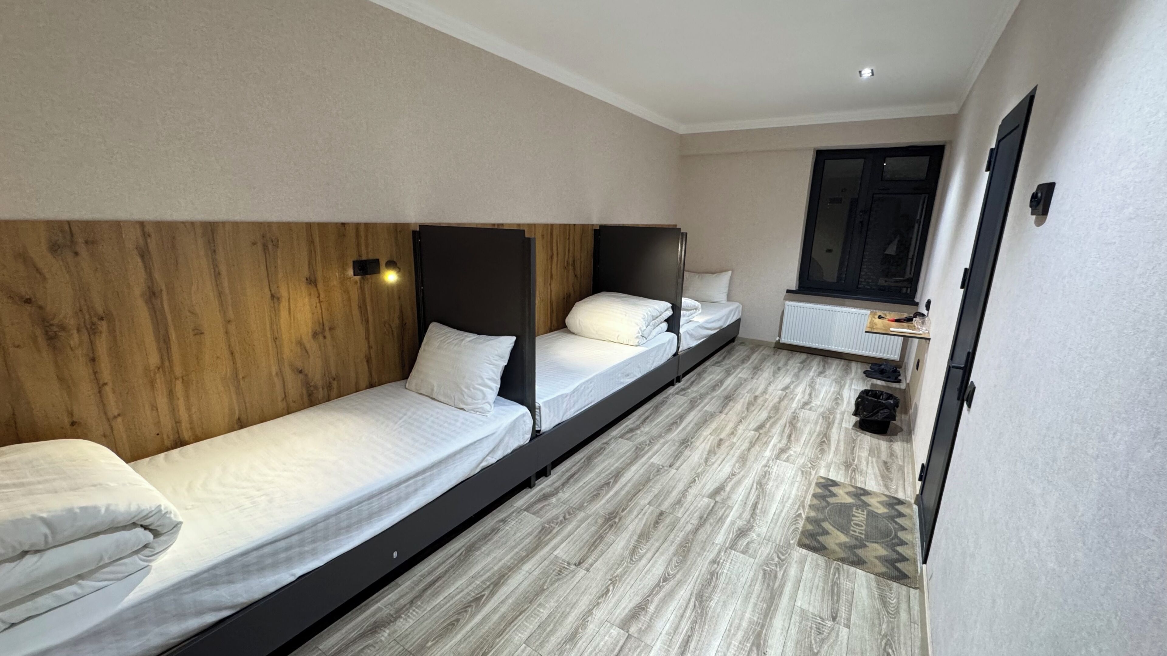 Desk, free WiFi, bed sheets