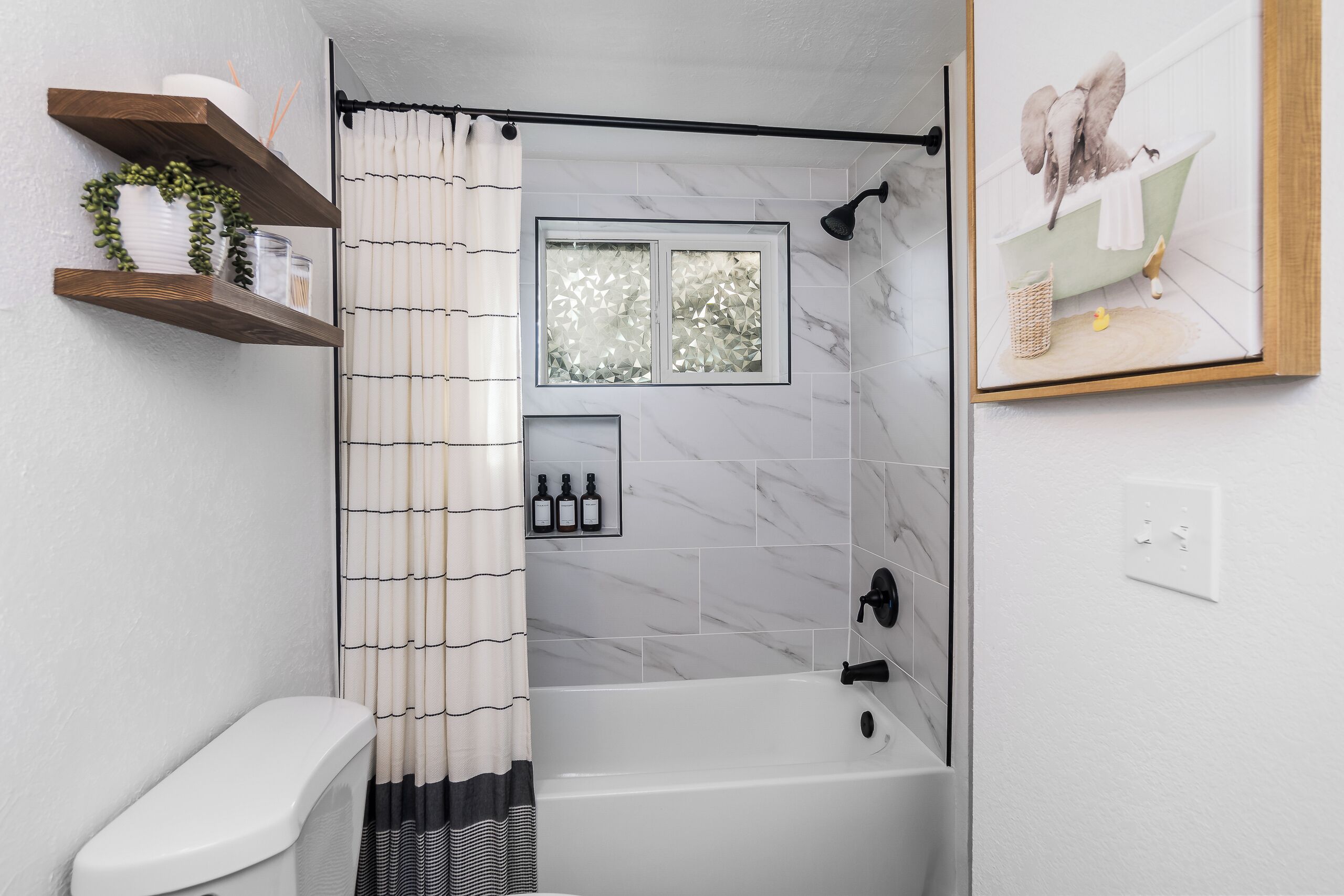 Hair dryer, bidet, towels, soap