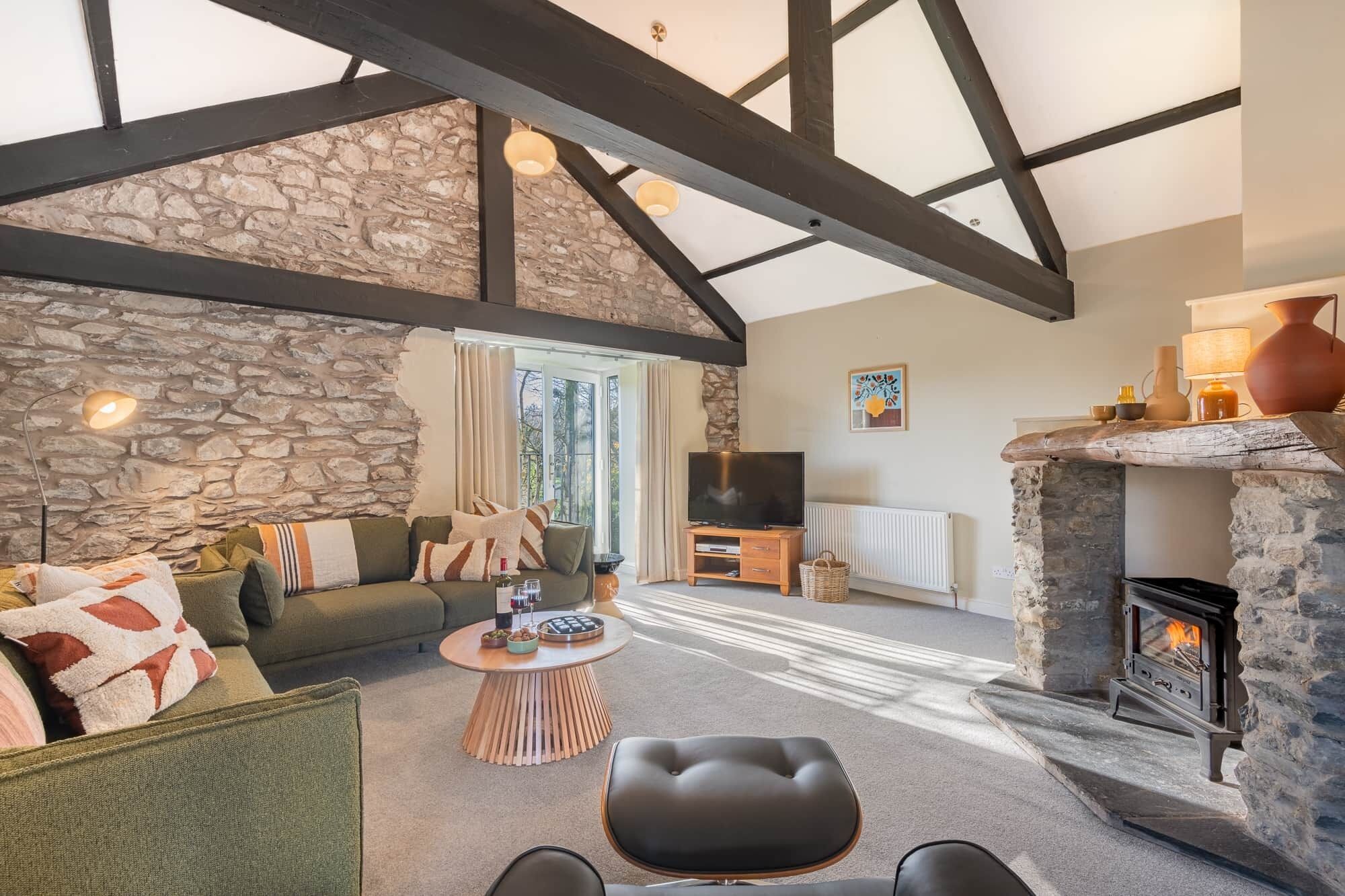 TV, fireplace