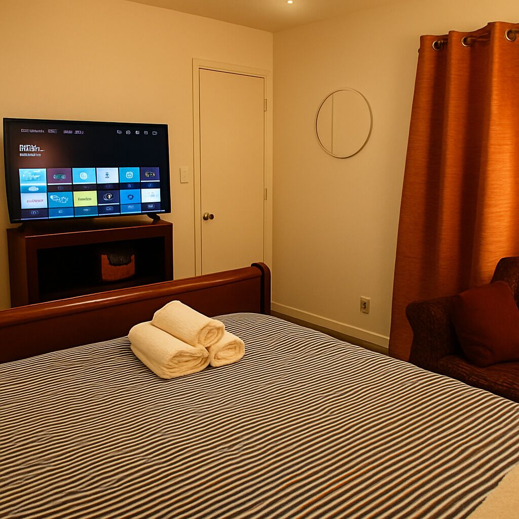 Escritorio, tabla de planchar con plancha, wifi gratis y ropa de cama 