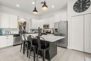 Fridge, microwave, oven, stovetop - Golfer's Retreat | 8 BR Orlando Vacation Home w/ Private Pool at Reunion Resort (Kissimmee)