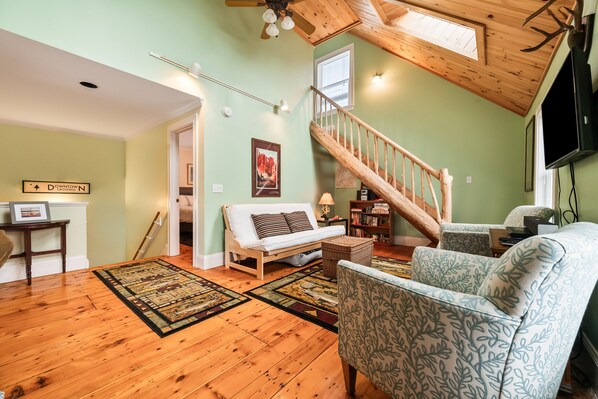 TV, fireplace, video games, DVD player