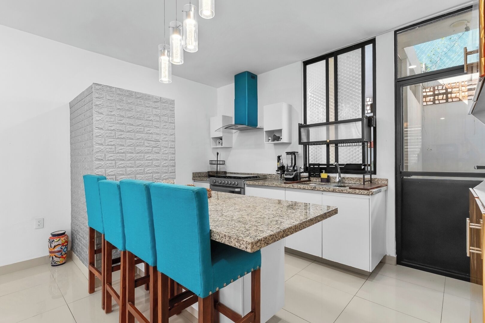 Fridge, microwave, oven, cookware/dishes/utensils