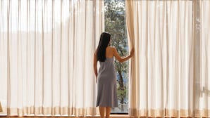 A room with a large window, sheer curtains, and a wooden floor. - Moustache Select Nainital (Nainital, Uttarakhand)