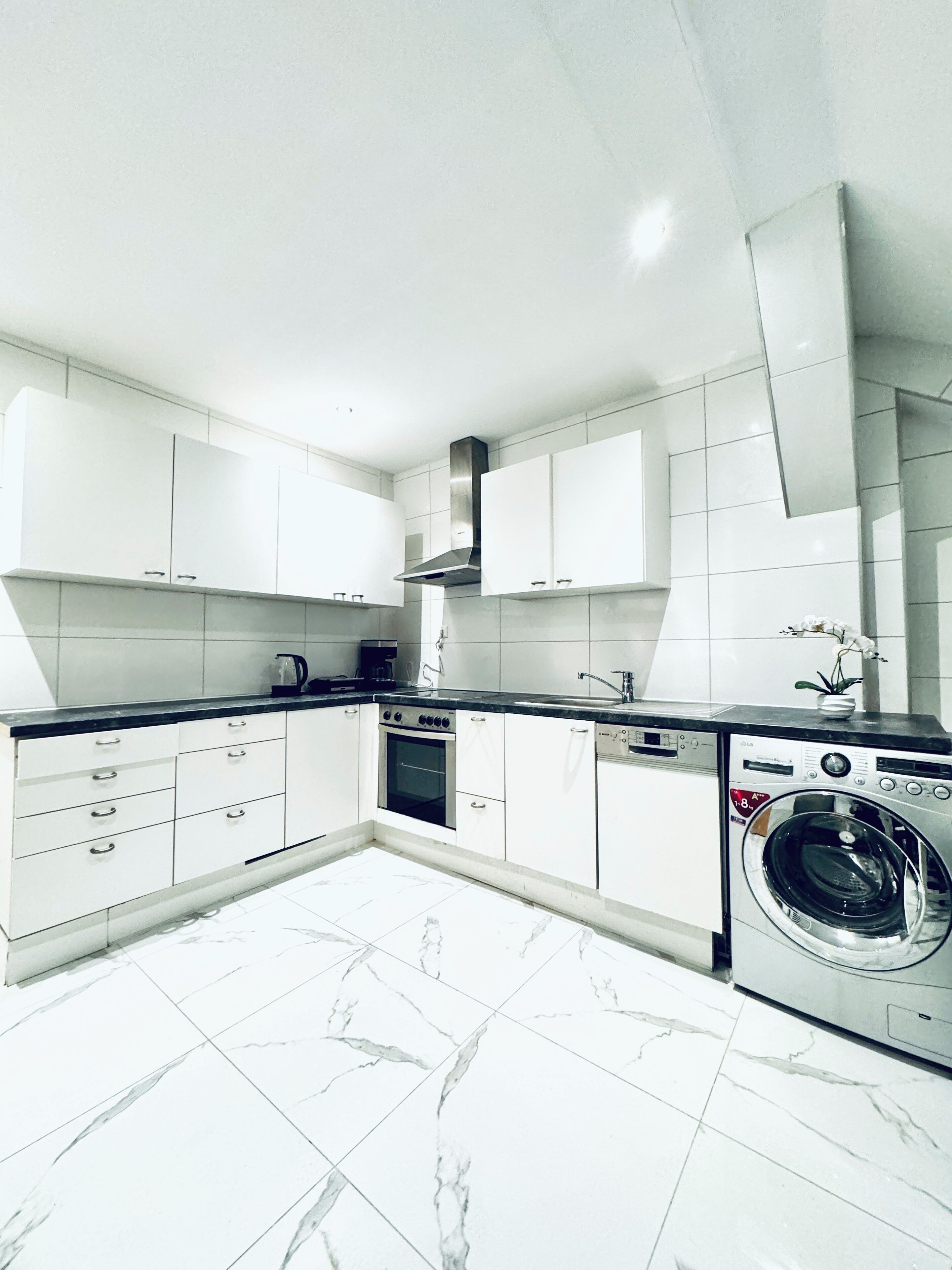 Oven, stovetop, dishwasher, cookware/dishes/utensils