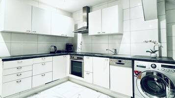 Horno, placa de cocina, lavavajillas y utensilios de cocina