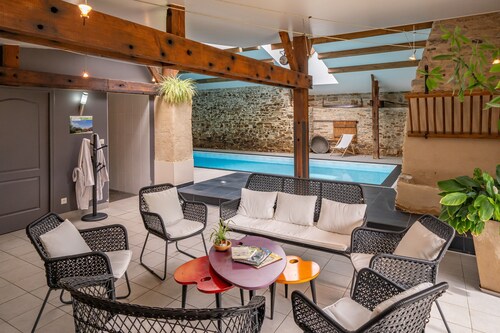 Country House “Grand Gîte, Indoor Pool” with Private Terrace, Garden, and Balcony