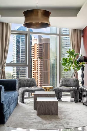 Comfort Apartment, City View | Living area | Flat-screen TV - Paramount Hotel Rooftop Infinity Pool (Dubai)