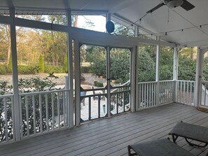 Terrace/patio - Golf course home in Raintree Country Club. Outdoor oasis with pool and hot tub. (Charlotte)