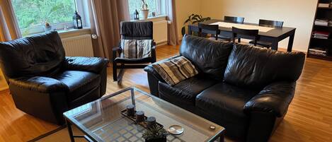 Een televisie, boeken en een stereo