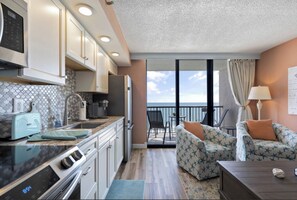 Fridge, microwave, oven, stovetop - Beach Colony Oceanfront w/ Indoor & Outdoor Pools (Myrtle Beach)