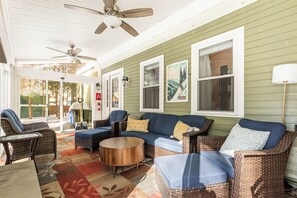Terrace/patio - Ludlow Village Farmhouse -  indoor sauna on shuttle route, steps from downtown. (Ludlow)