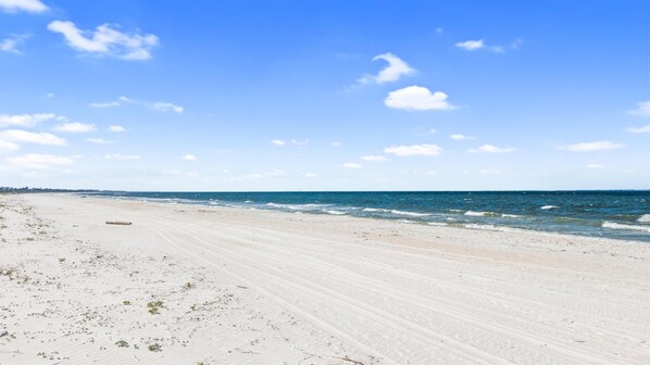 Nær stranden, hvit sand og fisking