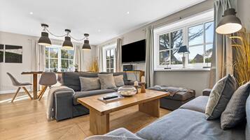 Fernseher, Kamin, DVD-Player, Stereoanlage