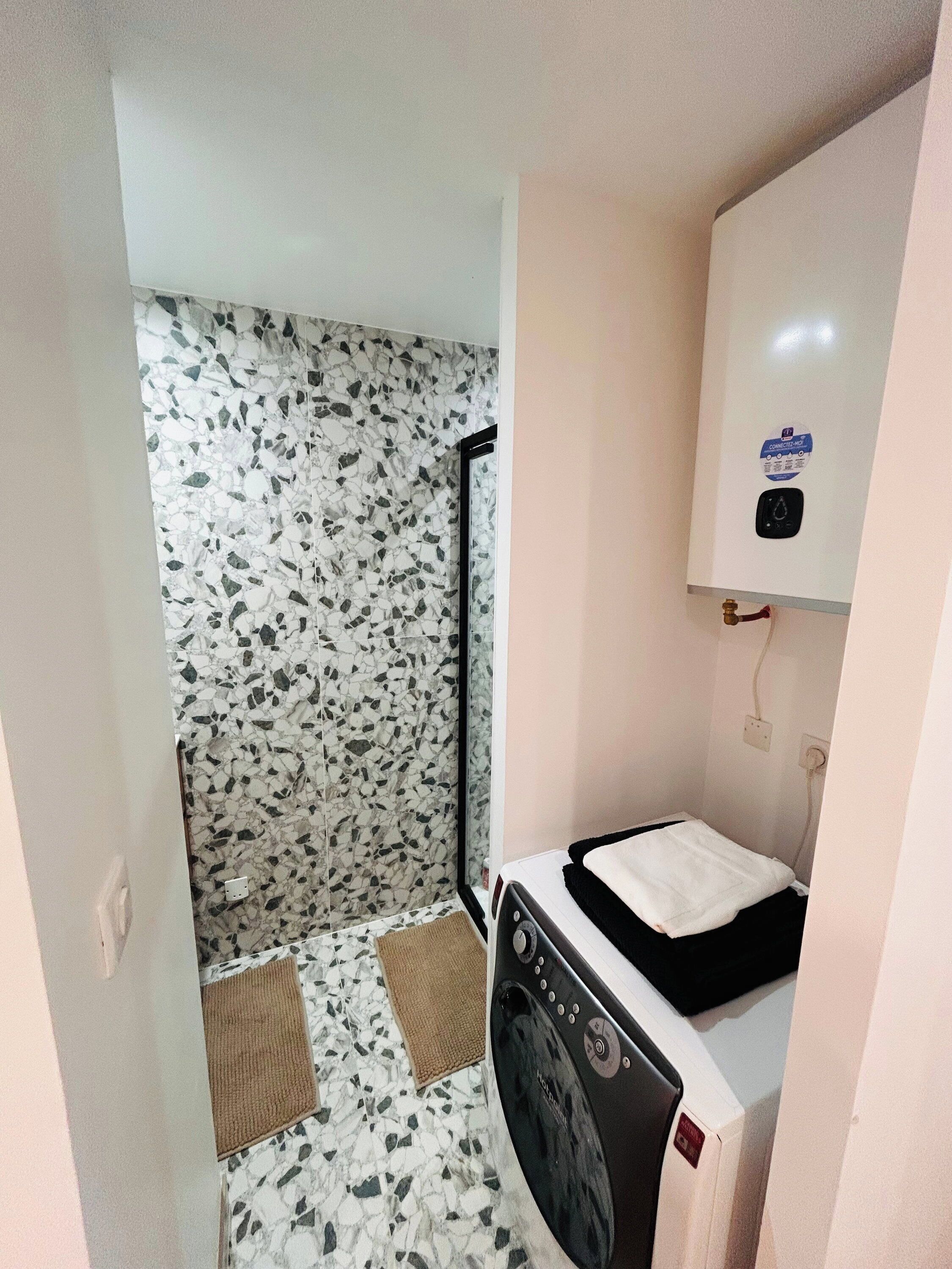 Hair dryer, towels