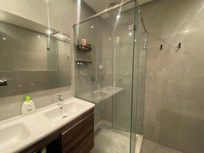 Ducha, secador de pelo, bidet, toallas