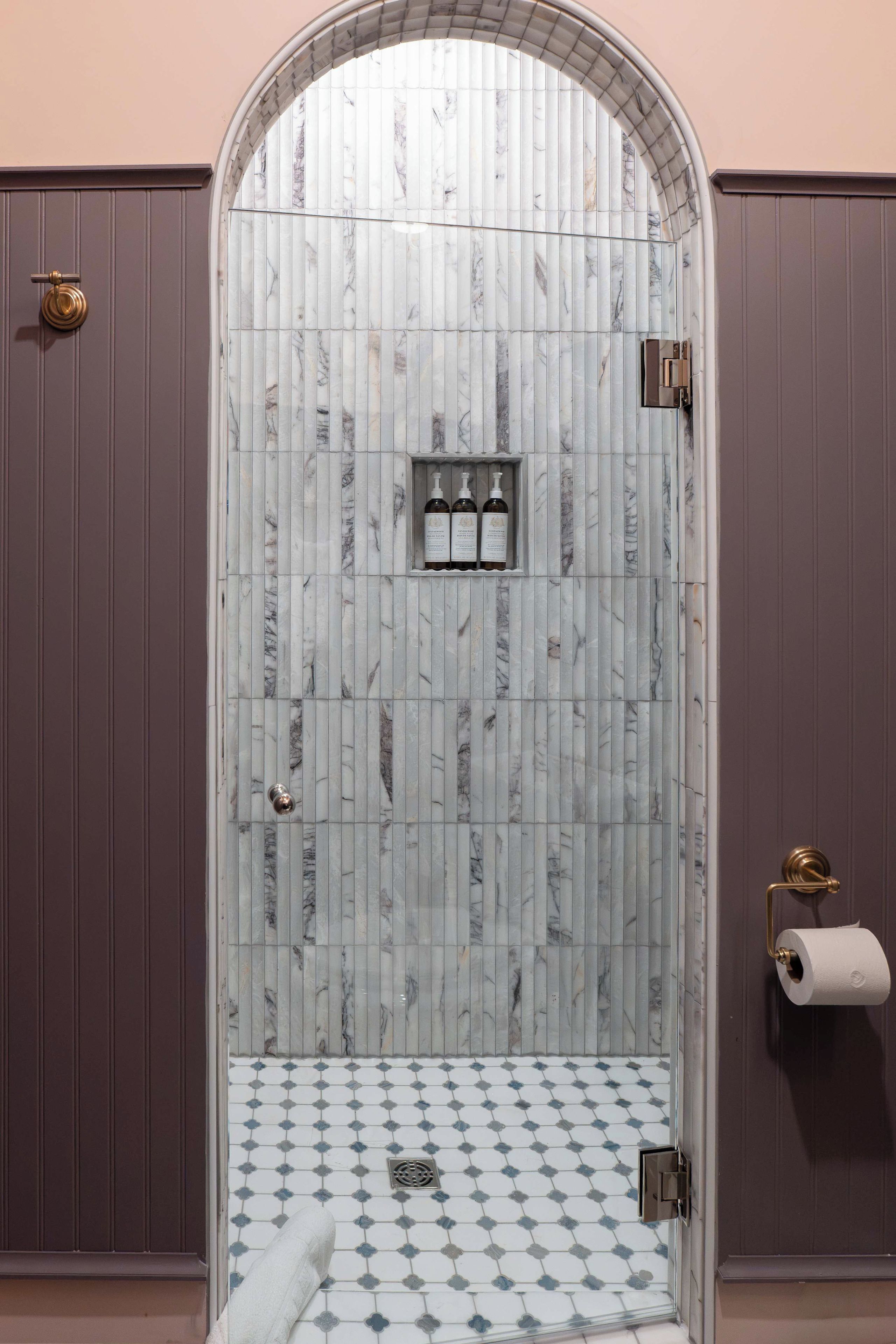 Shower, hair dryer, towels, shampoo